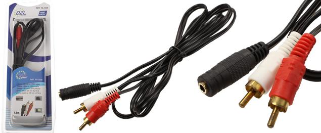 Redukční stereo kabel 3,5 mm na 2 RCA YX-1338