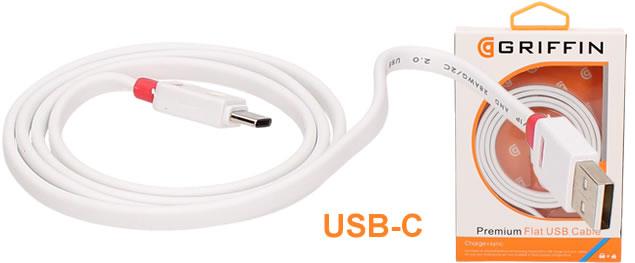 Premium Flat USB-C Cable 1m Griffin bílý