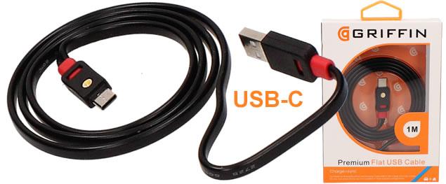 Premium Flat USB-C Cable 1m Griffin černý