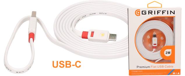 Premium Flat USB-C Cable 3m Griffin Bílý